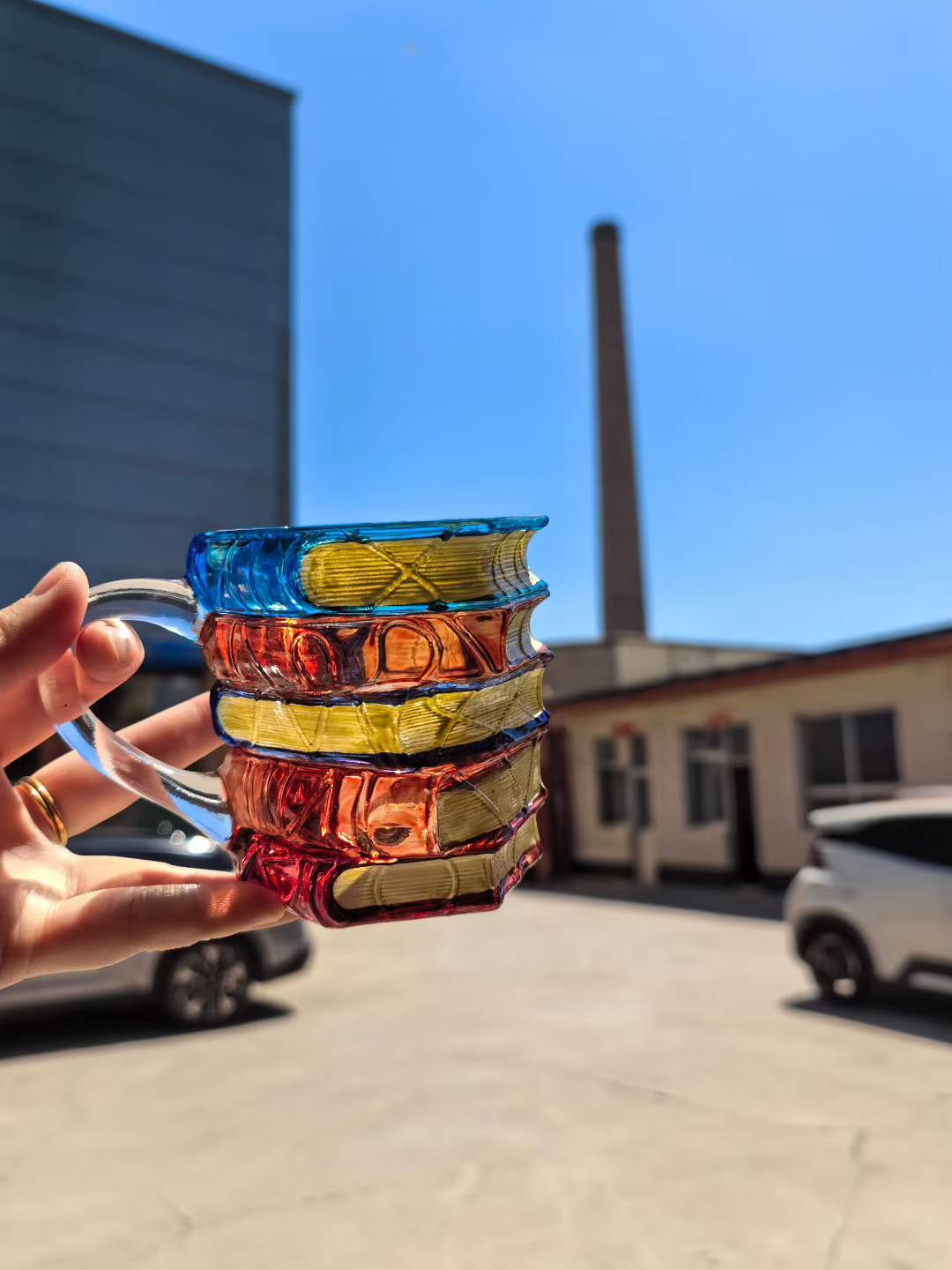 Стъклена чаша с подредени книги