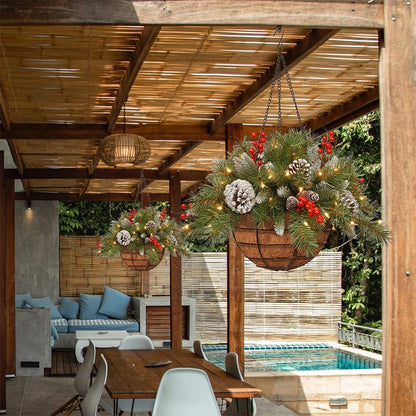 🎄Гореща коледна разпродажба🏆Предварително осветена изкуствена коледна висяща кошница